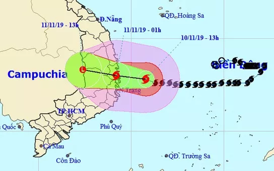 Bão số 6 đổ bộ vào Bình Định-Khánh Hòa khoảng 22 giờ tối nay 10-11