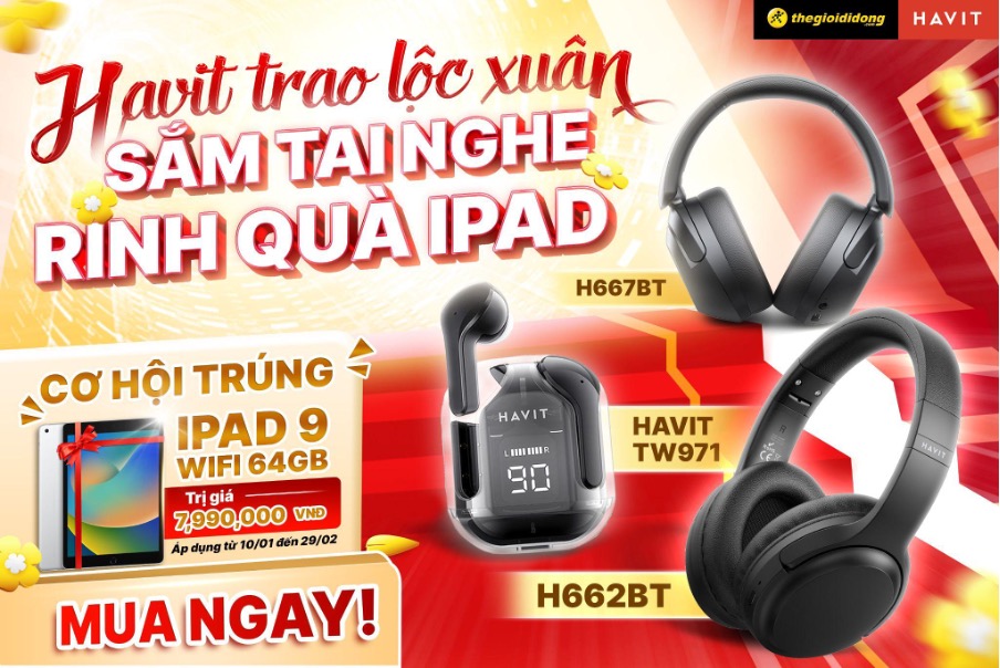 Mua tai nghe Havit tại Thế Giới Di Động – Nhận ngay cơ hội sở hữu iPad Gen 9